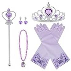 Vicloon prinsessklänning tillbehör, 7-delat set prinsessdräkter set av krona diadem, Elsa handskar, trollstav, halsband för jul prydnadskläder karneval Halloween födelsedagsfest