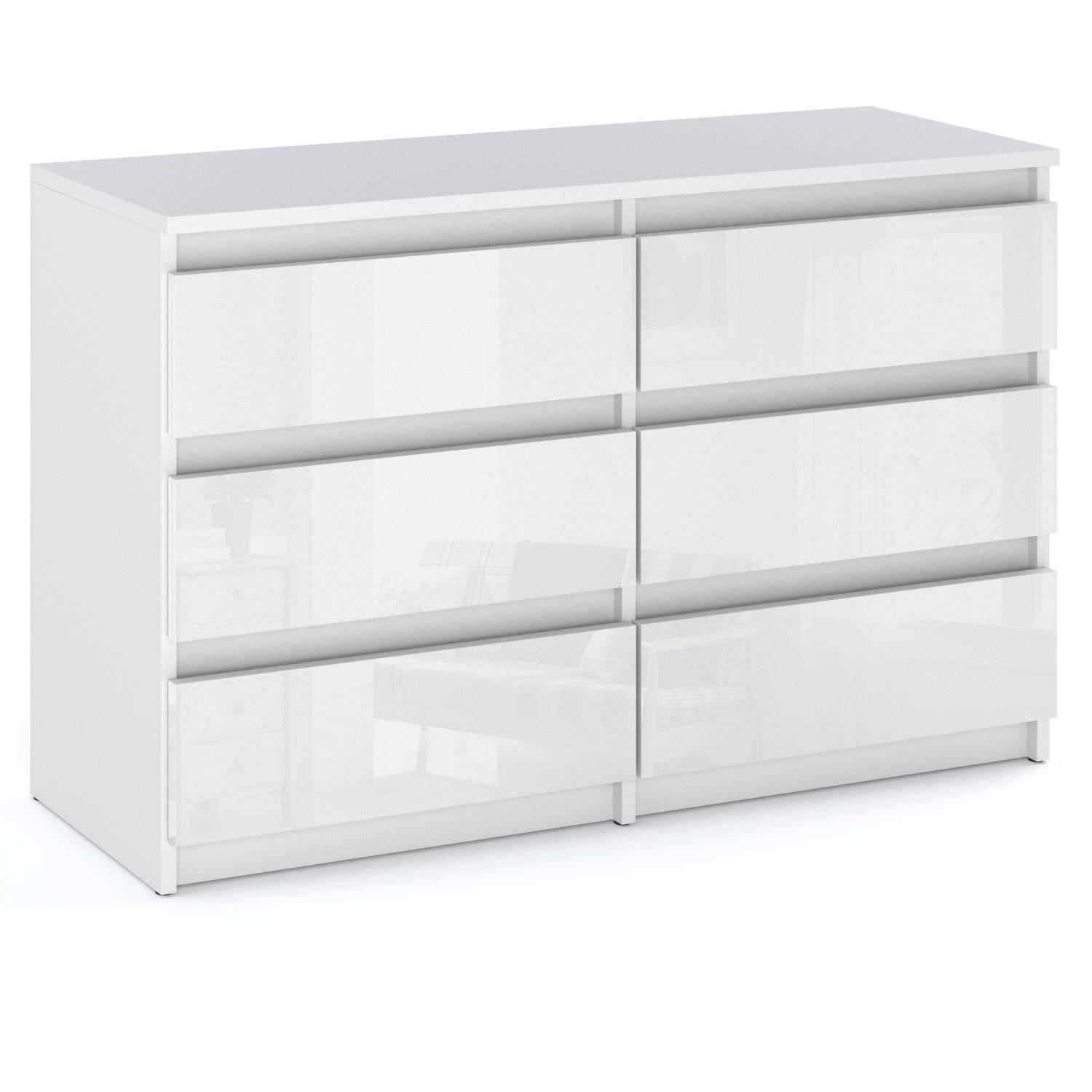 Glansig Vit Byrå med 6 Lådor 100cm TV-bänk Vardagsrumsmöbler Sideboard