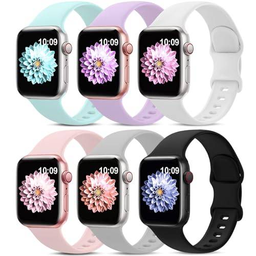 AMSKY 6-pack Silikon Sportarmband Kompatibel med Apple Watch 44mm 40mm 46mm 42mm 41mm 45mm 38mm 49mm Dam Herr, Mjukt Armband för iWatch Series 11 10 9 8 7 6 5 4, SE 3 2 1