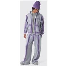 Mens Grey Oversized Boxy Zip Through Loopback Hoodie And Wide Jogger Tracksuit