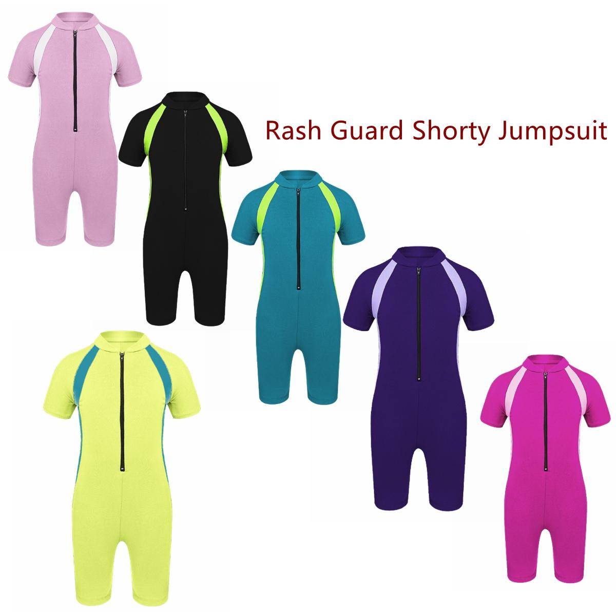 Flickors Badkläder Rash Guard-dräkter Badkläder Shorty Våtdräkt Barn Helkroppsbad-jumpsuit cm violett