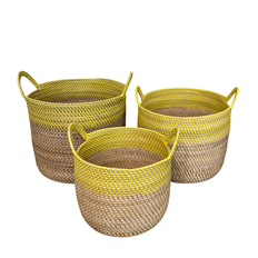 Bambuskurv - Med hank - B005 - Natur/gul - Medium (H30 x Ø35 cm)