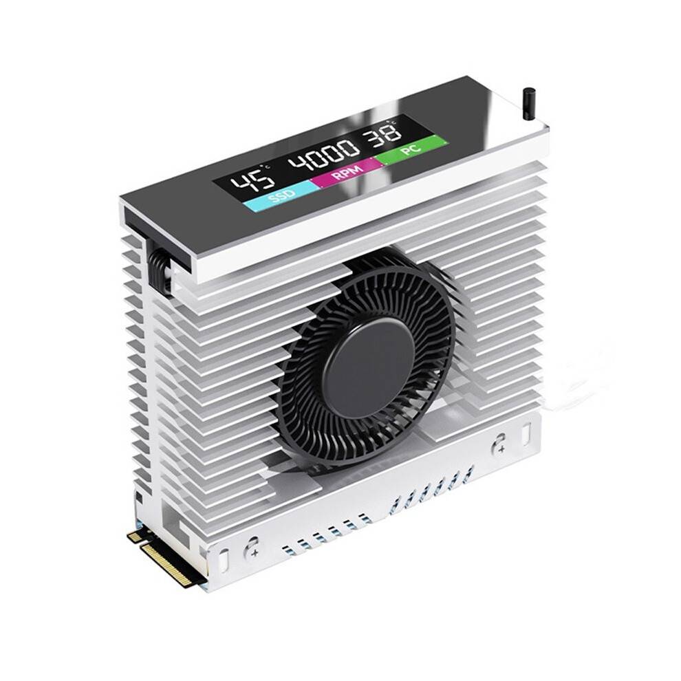 S50 M.2 2280 Solid State Drive Cooler with Intelligent Temperature Control PWM Turbine Fan IPS Color Screen MCU Silver