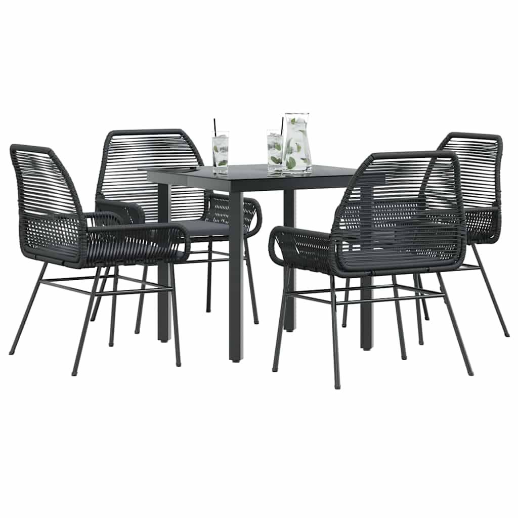 3 Dele Spisebordssæt Til Haven Med Hynder Polyrattan Glas - Sort / 80 x 80 x 74 cm / 4