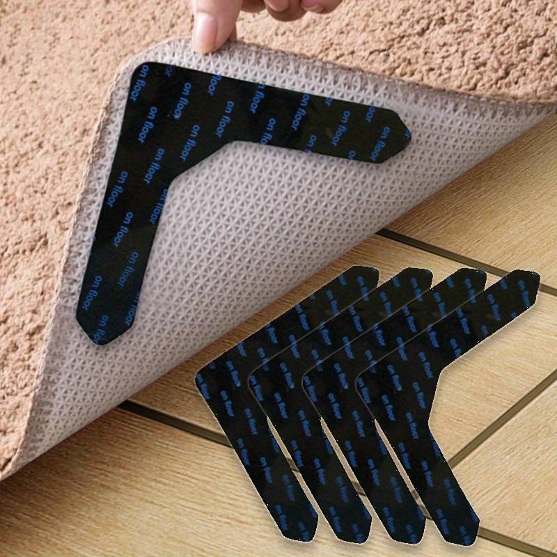 TEMU 4/8pcs Durable Area Rug With Carpet Stickers, Non-slip Anti-drill Rug Pad, Washable Rug Tape For Hardwood Floors, Tile Floors, Home Decor, Room Decor