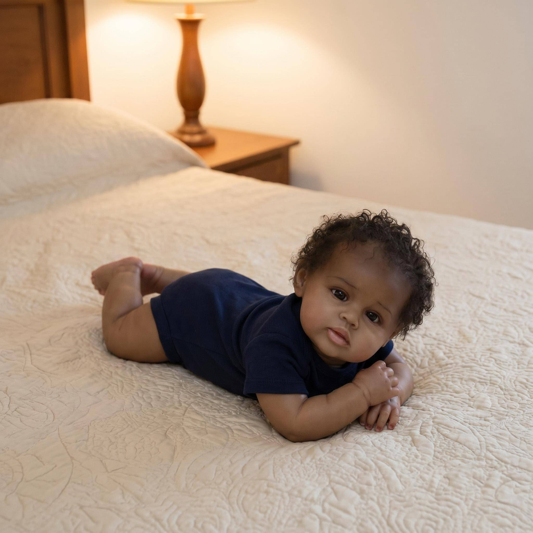 NPK 19inch Black Raven Reborn Doll Lifelike Soft Touch Baby Doll with 3D Skin And Visible Veins Already Painted Finished