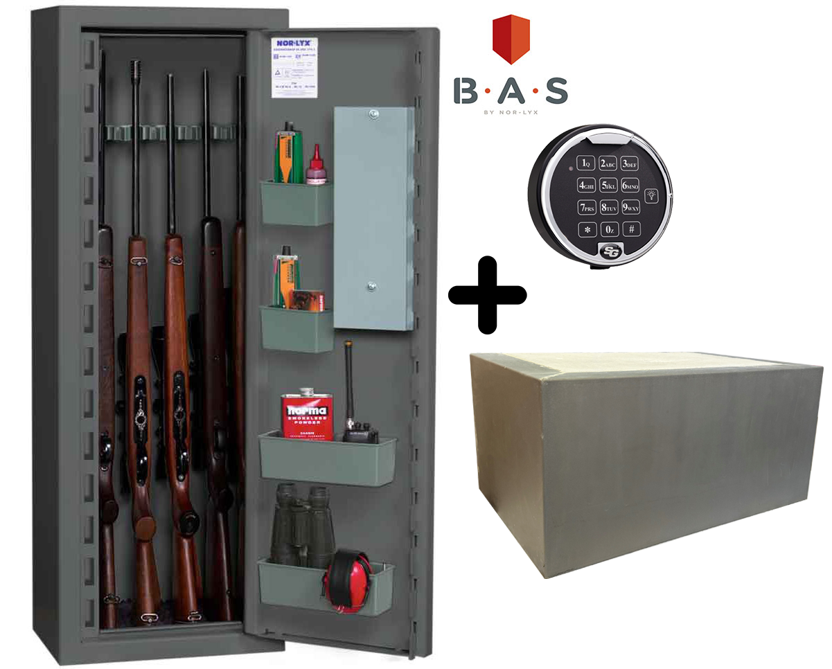 Nor-Lyx Vapenskåp med elkodlås för 7 vapen - Paket med extravikt för att komma upp i 150 kg!