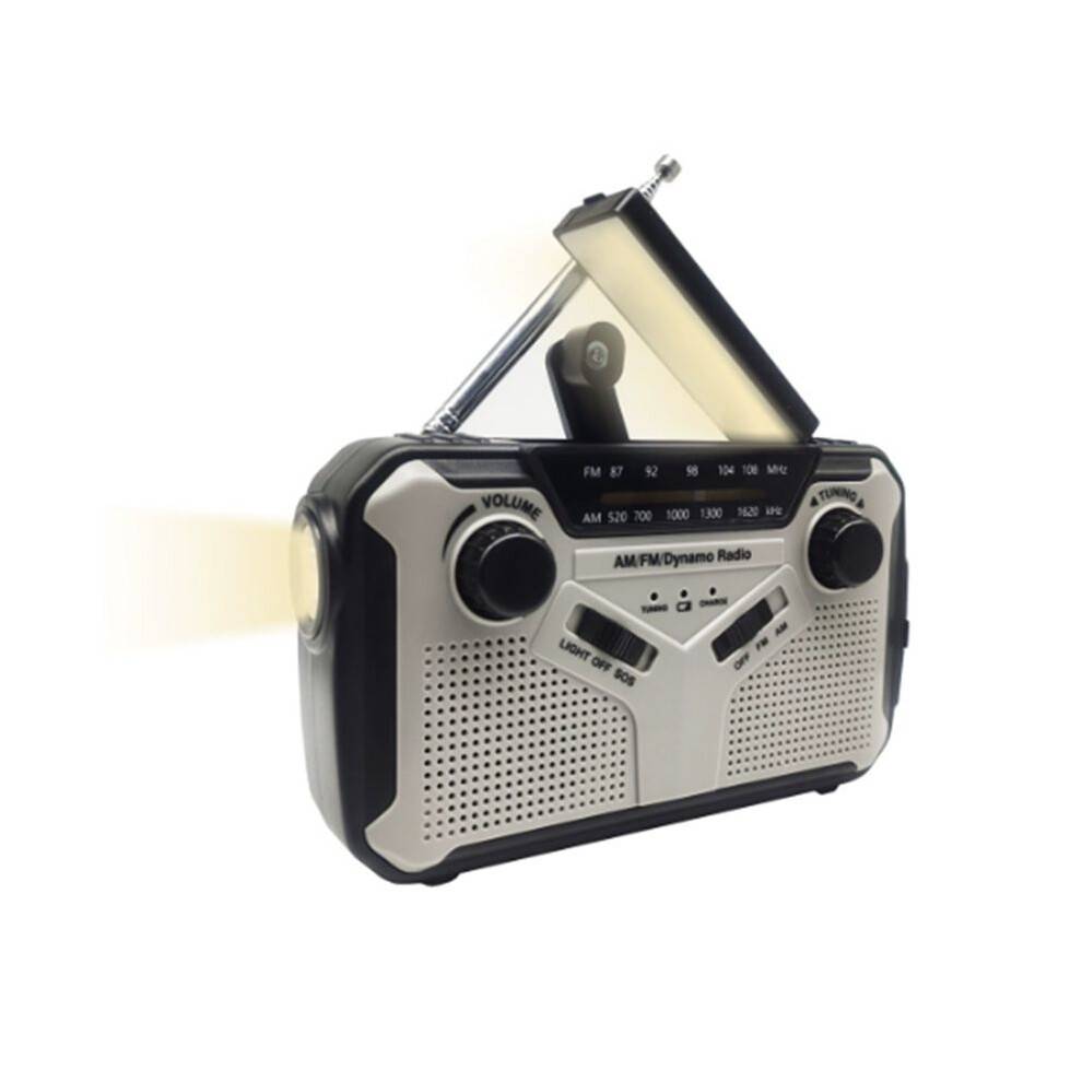 Emergency Radio Solar Hand Crank Radio AM/FM Radio LED Flashlight SOS Alarm Power Bank Speaker Gray