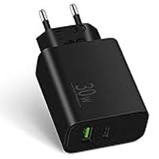 LUOSIKE 30W USB C-Laddare med Extra USB-A-Port, USB C-Adapter/Strömadapter/Plugg, Snabbladdare Kompatibel med iPhone 15/14/13/12/11/Pro/Max/Plus/SE/mini, Samsung S23/S22/S21, Google Pixel 7/6/5, etc.