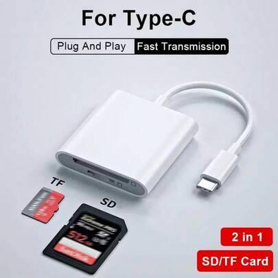 1 st SD-kortläsaradapter, 2-i-1-kortplats för SD- och TF-kort, bärbar kortläsare kompatibel med TC/iPad-serien, kompatibel med iPhone 14 Pro Max/14 Pr - Vitt