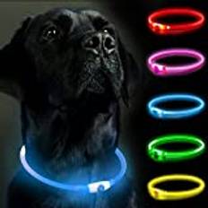 Ljushalsband hund, hundhalsband lysande uppladdningsbar, LED-halsband för hundar ljusband hund justerbar storlek hundar ljushalsband, ljuslägen säkerhet för din hund på natten (blå)