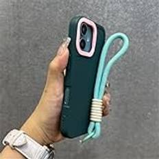 Handledsrem Armband Lanyard Telefonfodral För iPhone 15 16 Pro Max 14 13 12 11 X XR XS Collision Color Lins Protector Cover, Mörkgrön, För iPhone 11 Pro