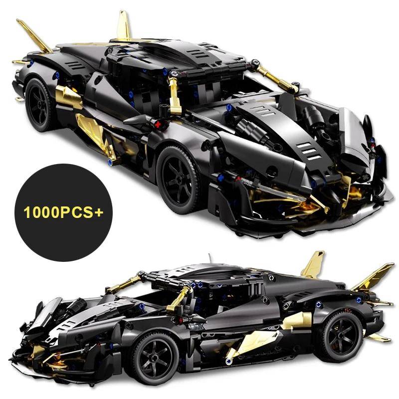 1000 st Tekniska Svarta Apollo Racerbilar Hyperbilar Modell Byggklossar DIY Sportbilar Fordon Klossar Leksaker Vuxna Barn Gåvor
