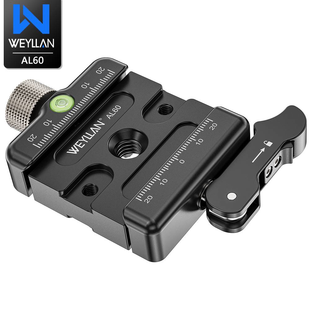 WEYLLAN AL60 Arca Swiss Lever Quick Release Clamp 60mm Q.R Plate Adapter for Camera Mlok Rail & Magpul Bipod with Bubble Level