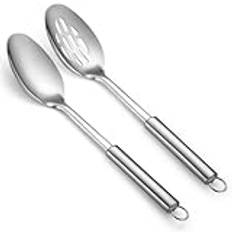 Matlagningsskedar set, ReaNea slitsad serveringssked stor, rostfritt stål köksredskapsset, matlagningsredskapsset, blandning, servering, omrörning stora skedar, gåvor för hemmet, restaurang