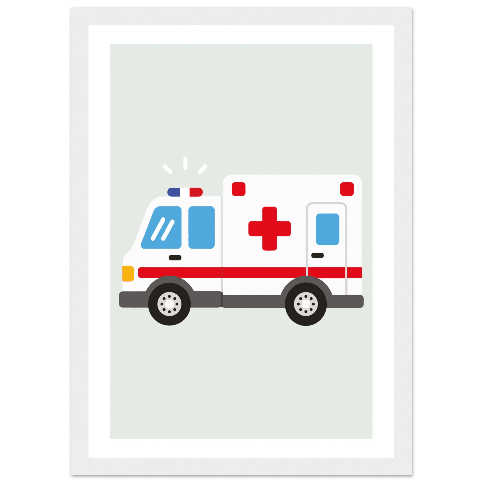 Ambulansposter-21x29.7 cm / 8x12" / Med ram / Vit