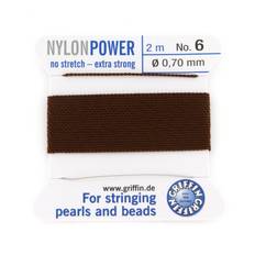 Perlesnor, griffin nylonpower brun m. nål, nylon, 2 m - 2 m / 0,5 mm / Brun