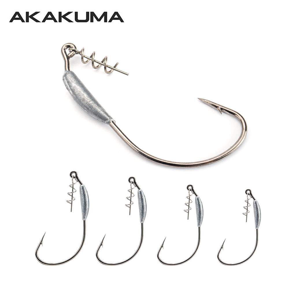 10Pcs High Carbon Steel Weighted Fishing Hook with Lock Pin Sharp Barbed Crank Hooks Worm Fishing Tackle for Soft Bait