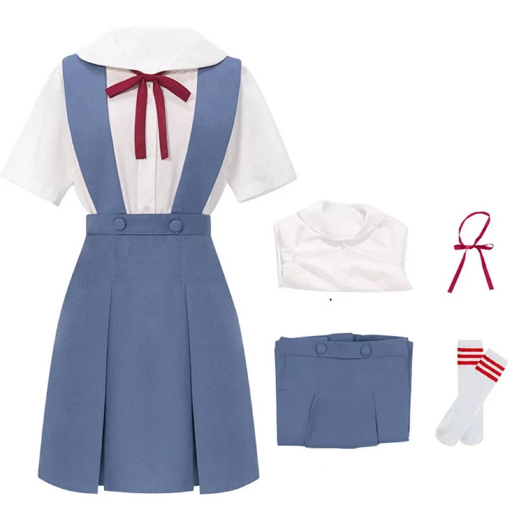 Rei Ayanami Cosplay Costume Asuka Langley Soryu Cosplay femmes école uniforme robes perruque pinces à cheveux Halloween Loli