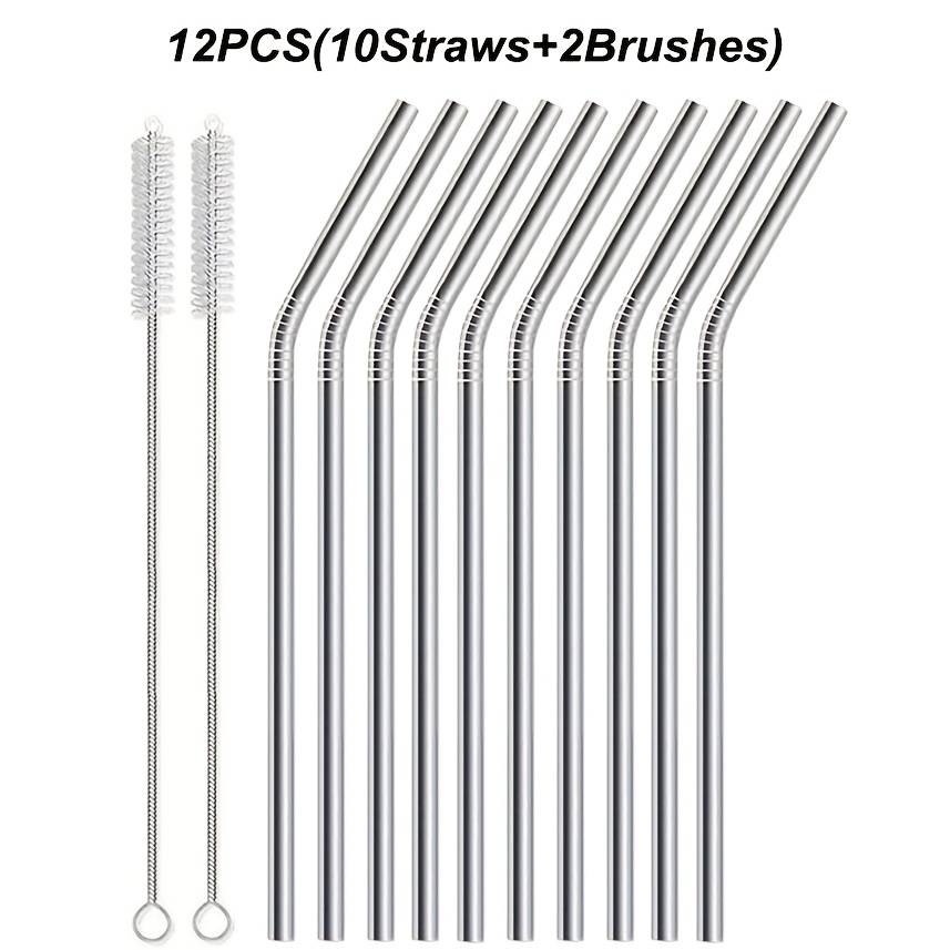 6/12pcs 304 Stainless Steel Straws With Cleaning Brush, Reusable Suitable For 20oz Juice Cold Drink Cups/beverages/milk Tea/iced Coffee Straws, Easy To Clean (silvery)