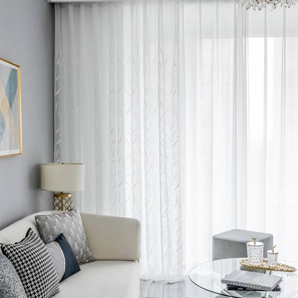 White Embroidered Voile Curtains for Bedroom Window Curtain for Living Room Sheer Curtains Blinds Custom Made Drapes