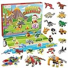 D-FantiX Jul adventskalender för barn, 24-i-3 mini dinosaurier djur byggklossar leksaksset, 24 dagar jul nedräkningskalender, överraskningspresent för pojkar flickor