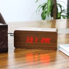 Modern Wooden Digital LED Desk Electric Alarm Clock Thermometer Sound Control Phone Wireless Charger Alarm Clock