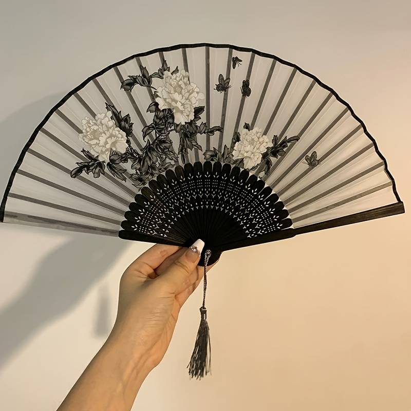 TEMU Folding Hand Fan | Asian Style Ancient Chinese Tassel Fan | Portable Dance Fan Wedding Fan | Hanfu Qipao Accessory | Home Decoration