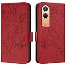 JZ Nord CE 4 Lite 5G Konstläder Flip Cover Plånbok Fall [Rose][Wrist & Shoulder Strap][Card Holder][Kickstand] För OnePlus Nord CE 4 Lite 5G Case - Red