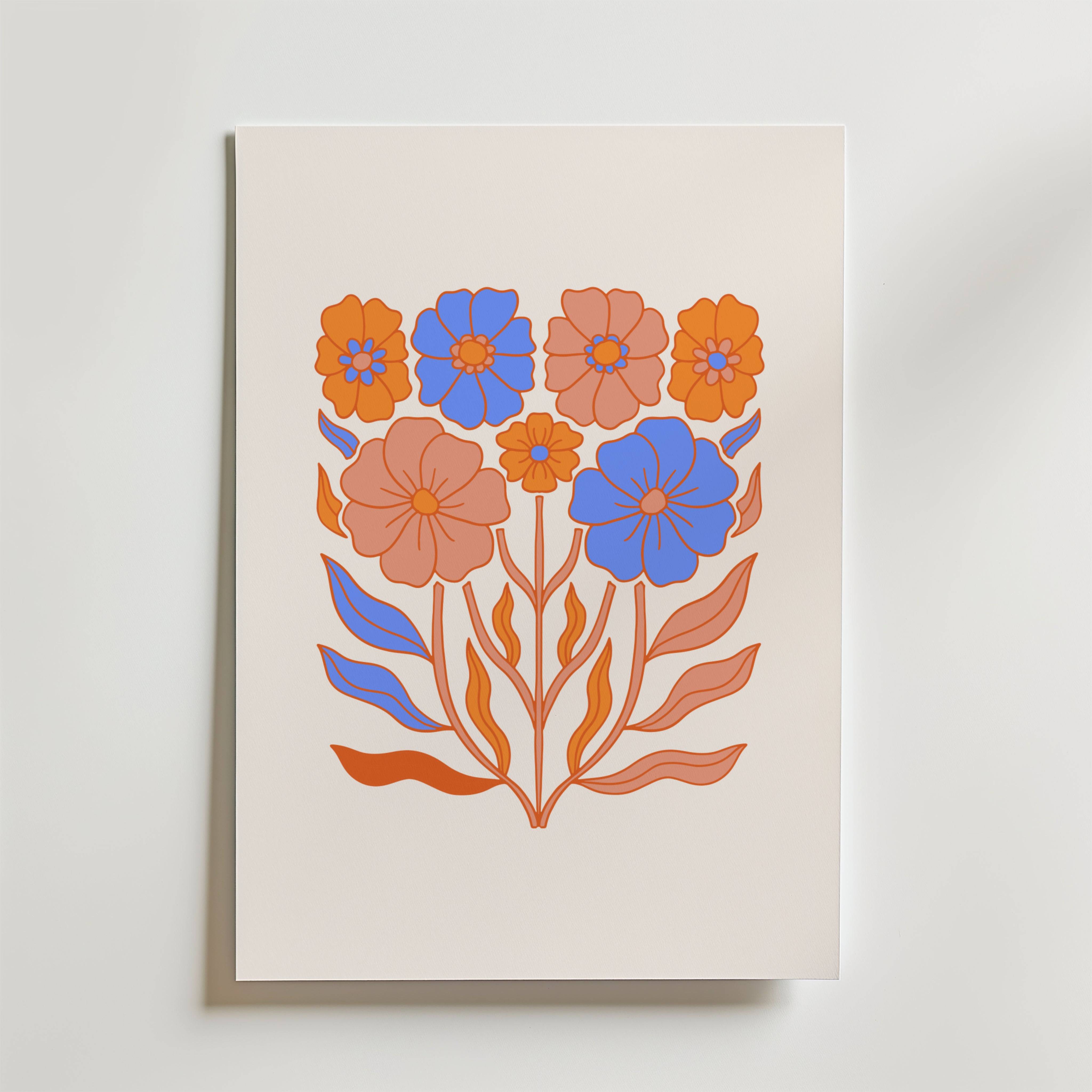 Bold Blue Blooms Poster - Premium Canvas 100x140 cm