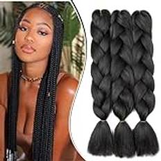 Dcbaboo Förlängning för afrikanska flätor svart 60 cm, syntetiskt falskt hår, kanekalon, 3 strängar, ombre, jumbo braiding hår, naturlig svart