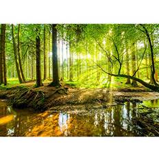 Runa Art fototapet skog bäck modern fleece vardagsrum sovrum – tillverkad i Tyskland – grön brun 9141010a