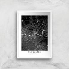 Negative Newcastle City Map Giclee Art Print - A2 - White Frame - Multi
