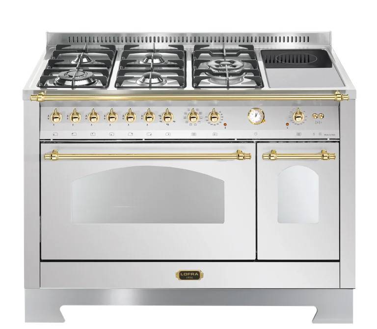 Dolce Vita - Komfur med kombinationskogeplade 120 cm (2 ovne) Rustfrit - Rustfrit/Messing - Lofra.