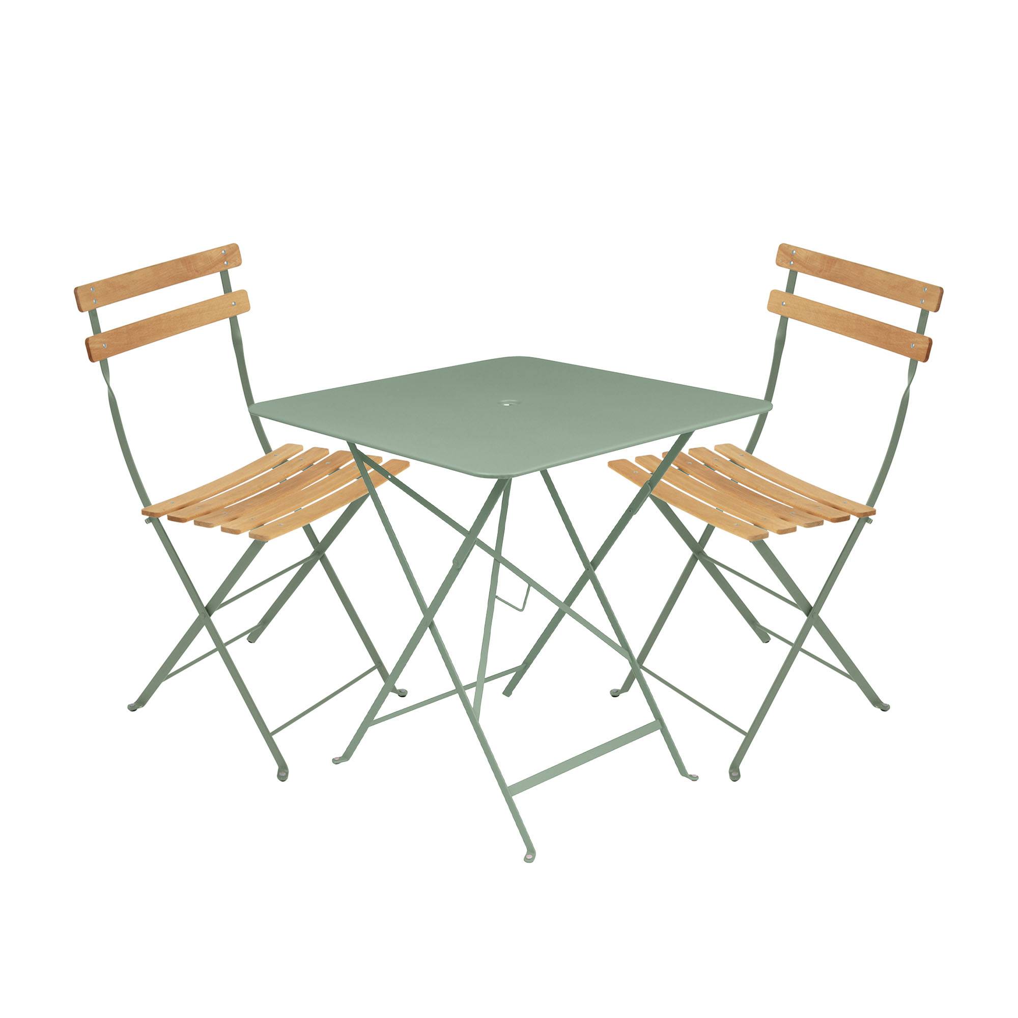Fermob - Bistro matgrupp bord 71cm & 2 trä stolar cactus - Matgrupper utomhus