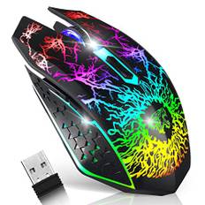 VEGCOO Gaming Maus Kabellose Mouse Gaming Silent Optical Sensor mit 1600/1200/800 DPI PC Maus Gaming mit 7 Lichtmodellen (schwarz)