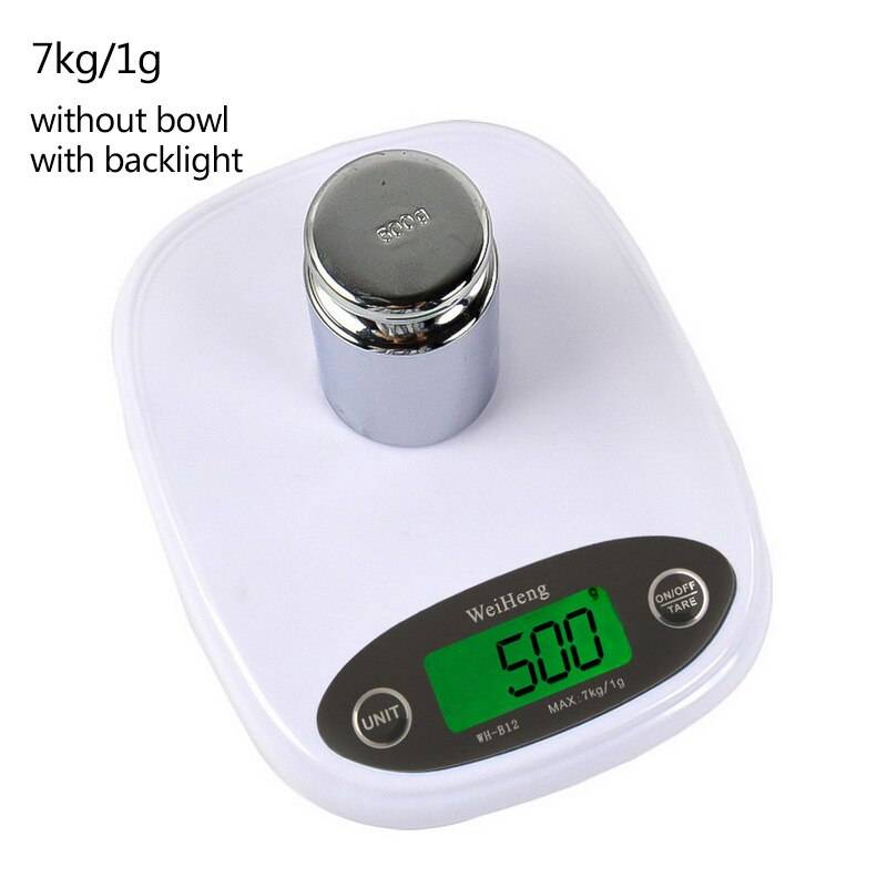 7kg/3kg 0.1/1g kök skala hög precision mini lcd digital display skala gram väger smycken mat mått skala med skål - 7kg-1g bakgrundsbelysning