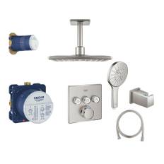 Grohe Grohtherm SmartControl Duschsystem Rainshower 310, Kopfbrause Deckenmontage, supersteel