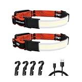 Hard Hat Light Pannlampor Ficklampa, COB Strip Uppladdningsbar arbetslampa, 2-pack LED-pannband med rött ljus-alternativ Strålkastare att bära, 210° bred stråle, 1000 Lumen for löpning Camping Vandrin
