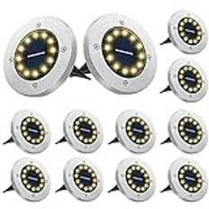Bowfar Utomhus solcellsljus[12 st], 12 LED 800 mAh, solcell, trädgård, vattentät, IP65, spotlight, dekorativt ljus för terrass, gräsmatta, trädgårdsväg, varmvitt