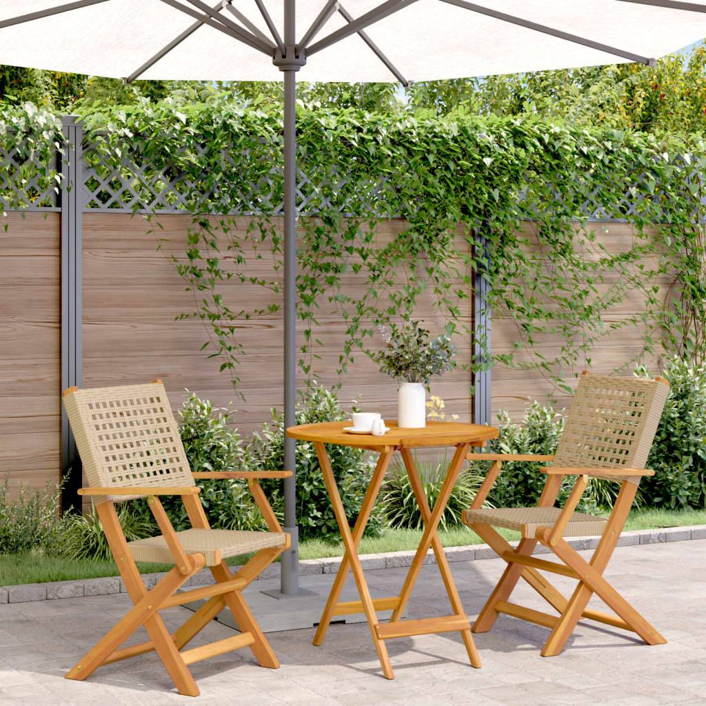 Bistrosæt 3 Dele Polyrattan Og Massivt Træ - Beige / 70 x 75 cm