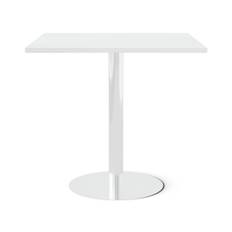 Cafébord Kvadrat - Runt pelarstativ, Storlek 80x80 cm, Bordsskiva Vit, Stativ Polerat stål