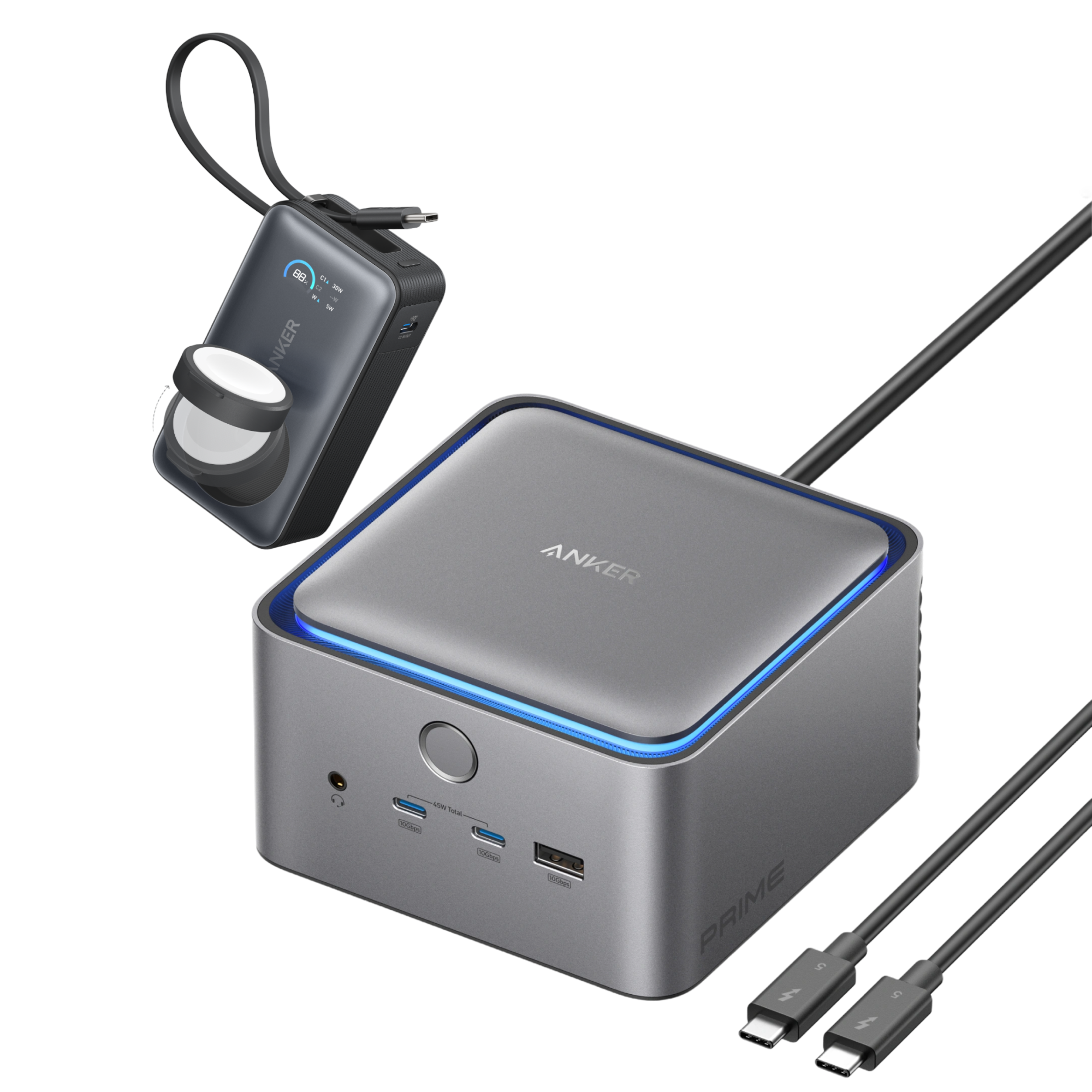 Anker Prime TB5 Docking Station (14-in-1, 8K, Thunderbolt 5) + MagGo Power Bank (10K, 35W, For Apple Watch)