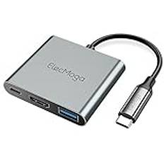 USB C till HDMI-adapter, Redagod 3-i-1 HDMI till USB C digital multiport Aapter USB-hubb C-omvandlare till HDMI 4K med USB 3.0-port och typ C PD-laddningsport för iPad Chromebook Dell XPS Surface Samsung