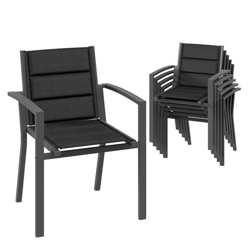 Devoko Gartenstuhl Set 6, stapelbarer Aluminium-Esszimmerstuhl, max. Belastung 160 kg, Balkonstuhl, für Garten, Pool, Terrasse, Esszimmer, Gartenmöbel, Dunkelgrau