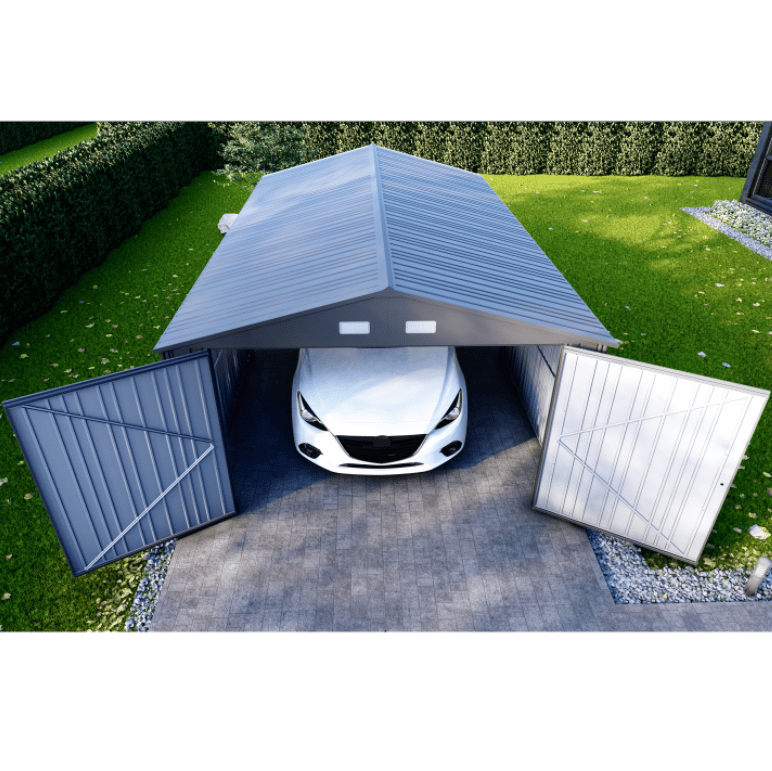 Plåtgarage 20 m² | Dubbel dörr Robust design - Garagehus Silver Metall