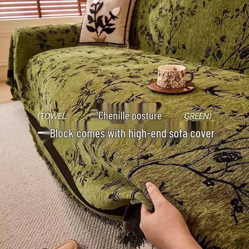 Lyxigt Retro Chenille Sofföverdrag - Året Runt, Repskyddande Fransk Design