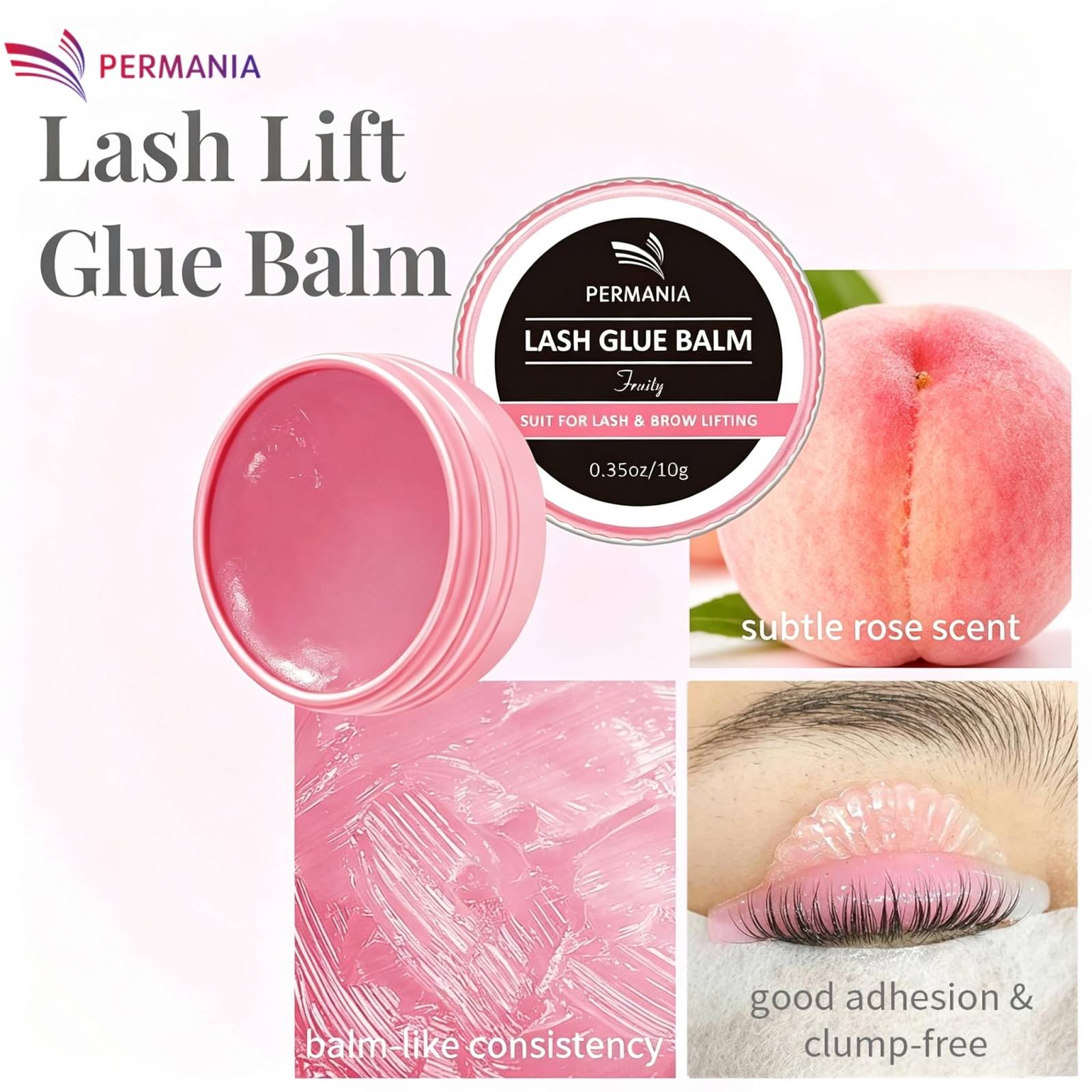 PERMANIA 10g Lash Lift Glue Peach Eyelash Glue Balm For Eyelash Perming and Brow Lamination Lash Curling Adhesive For Home Use