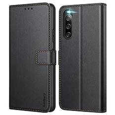Ganbary Mobiltelefonfodral för Sony Xperia 10 IV-fodral, premium läder, vikbart fodral [kortslitser] [magnetlås] [stativfunktion] kompatibel med Sony Xperia 10 IV skyddsfodral, svart