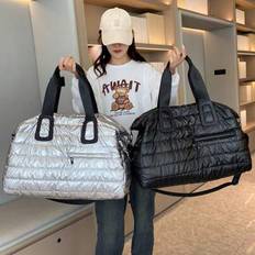 Puffer Quilted Sport Gym Fitness Bag, Fashion Large Capacity Travel Duffle Bag, Portable Padded Weekender Overnight Bag,Large Capacity Minimalist Padd - Multicolor - Silver,Gold,Blue,White,Black